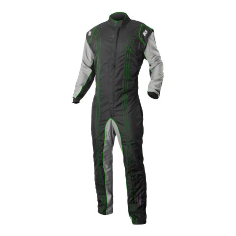 K1 RaceGear GK2 Karting Suits 10-GK2-V-3XL Driving Suit, Suit, One-piece, One Layer, Cotton/Polyester, Black/Gray with Green Stripes, Men's 3X-Large, Each thumbnail 2
