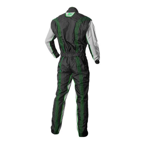 K1 RaceGear GK2 Karting Suits 10-GK2-V-S Driving Suit, Suit, One-piece, One Layer, Cotton/Polyester, Black/Gray with Green Stripes, Men's Small, Each thumbnail 2