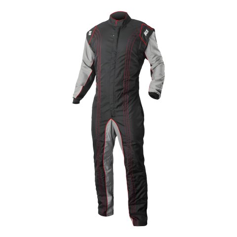 K1 RaceGear GK2 Karting Suits 10-GK2-R-ML Driving Suit, Suit, One-piece, One Layer, Cotton/Polyester, Black/Gray with Red Stripes, Men's Medium/Large, Each thumbnail 3
