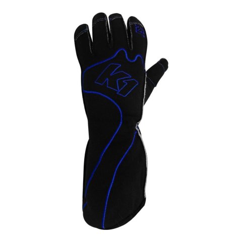 K1 RaceGear RS1 Karting Gloves 13-RS1-B-S Driving Gloves, Gloves, One Layer, Polyester/Leather, Black/Blue, Small, Pair thumbnail 1