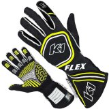 K1 RaceGear FLEX Gloves 23-FLX-NFY-L Driving Gloves, Gloves, Two Layers, Nomex®, Black/Yellow Fluorescent, SFI 3.3/5, FIA 8856-2000, Large, Pair thumbnail 1
