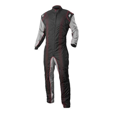 K1 RaceGear GK2 Karting Suits 10-GK2-R-M Driving Suit, Suit, One-piece, One Layer, Cotton/Polyester, Black/Gray with Red Stripes, Men's Medium, Each thumbnail 1