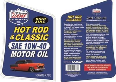 10w40 Lucas Hot Rod and Classic Car Motor Oil 10683 Engine Oil, Car, 10W40, Mineral, 5 Quart Jug, Set of 3 thumbnail 2