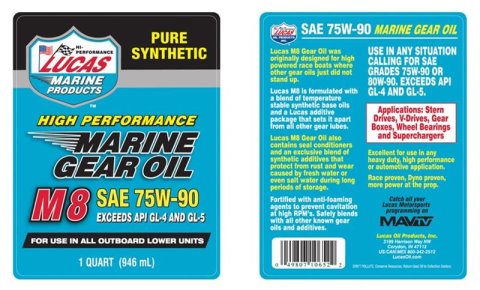 75W90 Lucas M8 Synthetic Marine Gear Oil 10652 Lube, Oil, 75W90, 1 qt., Set of 6 thumbnail 2