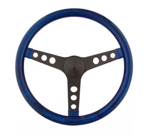 Grant Metal Flake Steering Wheels 8456 Wheel, Flake, 3-spoke, Blue Vinyl Grip, Black Powdercoated Steel Spokes, 13.5 in. Dia., 3-Bolt thumbnail 1