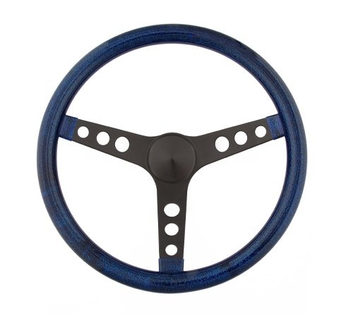 Grant Metal Flake Steering Wheels 8456 Wheel, Flake, 3-spoke, Blue Vinyl Grip, Black Powdercoated Steel Spokes, 13.5 in. Dia., 3-Bolt thumbnail 2