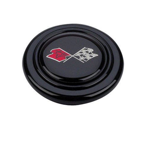 Grant Horn Buttons 5652 Button, Plastic, Black, Corvette Crossed Flags Logo, Signature/Performance/Race Series, Each thumbnail 1