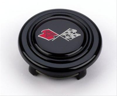 Grant Horn Buttons 5652 Button, Plastic, Black, Corvette Crossed Flags Logo, Signature/Performance/Race Series, Each thumbnail 2