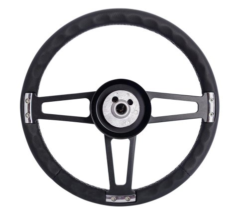 Grant Billet T-Series Steering Wheels 1916-2 Wheels, T-Series, 14.0 in. Diameter, Aluminum, 3-Spoke, Black, Leather Grip, Black, with Installation Kit, Horn Cap, Ford, Kit thumbnail 1