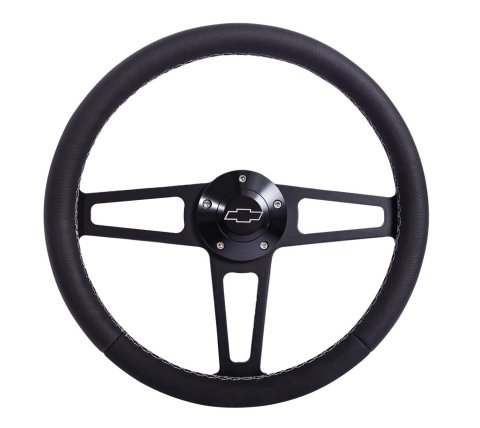 Grant Billet T-Series Steering Wheels 1916-2 Wheels, T-Series, 14.0 in. Diameter, Aluminum, 3-Spoke, Black, Leather Grip, Black, with Installation Kit, Horn Cap, Ford, Kit thumbnail 2