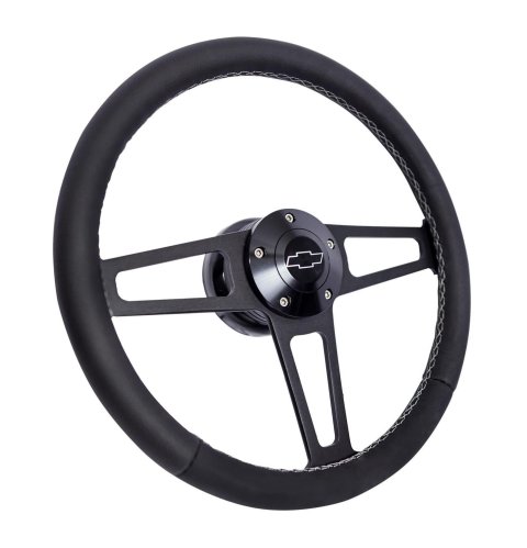 Grant Billet T-Series Steering Wheels 1916-2 Wheels, T-Series, 14.0 in. Diameter, Aluminum, 3-Spoke, Black, Leather Grip, Black, with Installation Kit, Horn Cap, Ford, Kit thumbnail 3