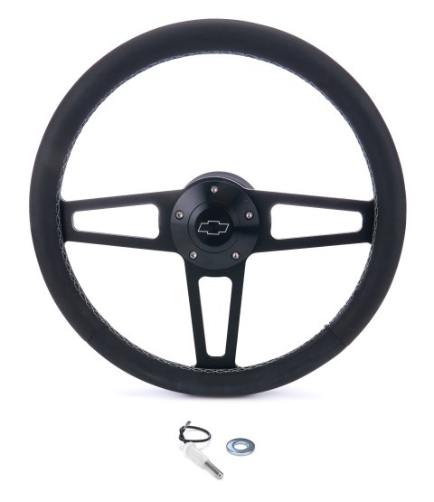 Grant Billet T-Series Steering Wheels 1916-2 Wheels, T-Series, 14.0 in. Diameter, Aluminum, 3-Spoke, Black, Leather Grip, Black, with Installation Kit, Horn Cap, Ford, Kit thumbnail 4