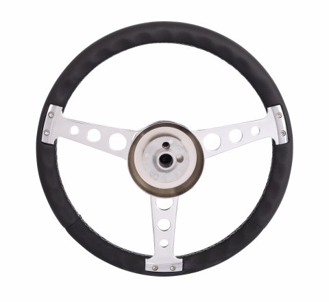 Grant Billet Classic Series Steering Wheels 1922-2 Wheels, Series, 14.0 in. Diameter, Aluminum, 3-Spoke, Black, Leather Grip, Black, with Installation Kit, Horn Cap, Chevy, Kit thumbnail 3