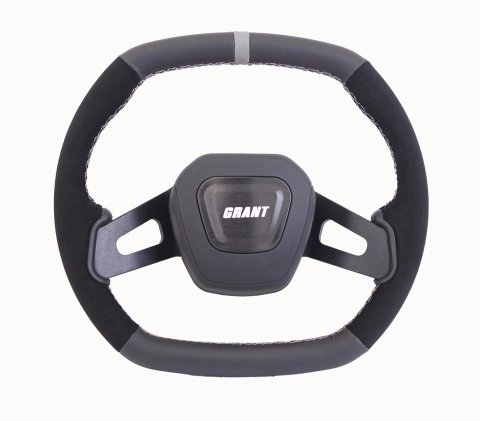 Grant Racing Performance Series Aluminum Steering Wheels 693 Wheels, Wheel, 2-Spoke, 13.75 in. x 12.75 in. Oval, Aluminum, Black Spokes, Leather/Suede, Black, Gray Stripe, Each thumbnail 2