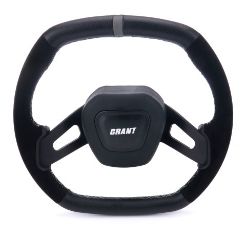 Grant Racing Performance Series Aluminum Steering Wheels 693 Wheels, Wheel, 2-Spoke, 13.75 in. x 12.75 in. Oval, Aluminum, Black Spokes, Leather/Suede, Black, Gray Stripe, Each thumbnail 3