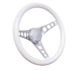 Grant Classic Vinyl Steering Wheels 831W Wheels, Series, 3-Spoke, 13.5 in. Diameter, Steel, Chrome Spokes, White Grip, 2.0 in. Dish, with Horn Cap, Each thumbnail 1