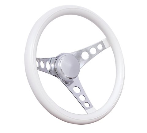 Grant Classic Vinyl Steering Wheels 831W Wheels, Series, 3-Spoke, 13.5 in. Diameter, Steel, Chrome Spokes, White Grip, 2.0 in. Dish, with Horn Cap, Each