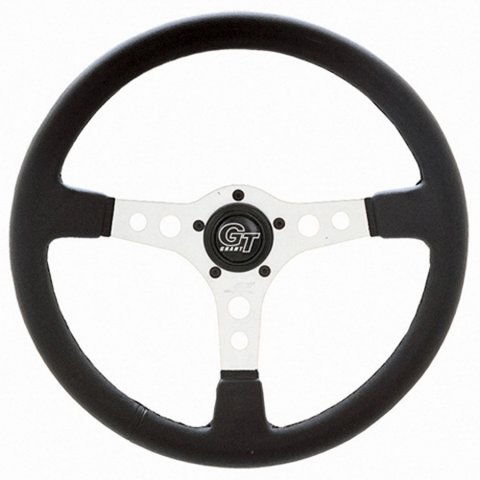 Grant Formula GT Steering Wheels 764 Wheel, GT, Aluminum, Silver, Vinyl/Black, 3-Spoke, 14 in. Diameter, 5-Bolt Mount, Each thumbnail 1