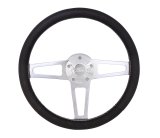 Grant Billet T-Series Steering Wheels 1912 Wheel, T Series, Aluminum, Polished, Leather/Black, 3-Spoke, 14 in. Diameter, 5-Bolt mount, Ford Logo Horn Button, Each thumbnail 1