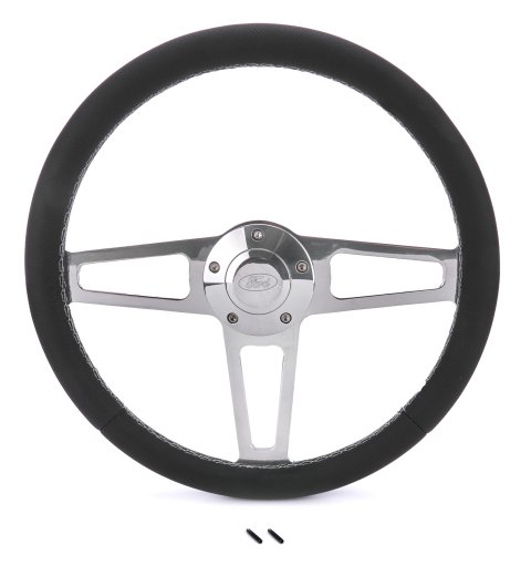 Grant Billet T-Series Steering Wheels 1912-1 Wheels, T-Series, 14.0 in. Diameter, Aluminum, 3-Spoke, Polished, Leather Grip, Black, with Installation Kit, Horn Cap, Ford, Kit thumbnail 4