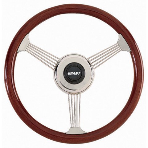 Grant Banjo Style Steering Wheels 1057 Wheel, Style, Stainless Steel, Wood/Mahogany, 3-Spoke, 14.75 in. Diameter, 5-Bolt, Each thumbnail 5