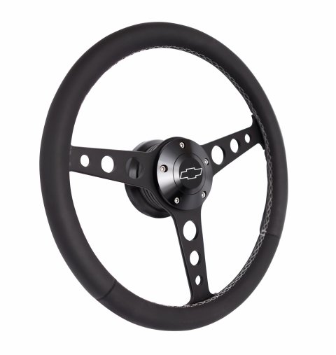 Grant Billet Classic Series Steering Wheels 1926 Wheel, Series, Aluminum, Black, Leather/Black, 3-Spoke, 14 in. Diameter, 5-Bolt mount, Bowtie Logo Horn Button, Each thumbnail 2