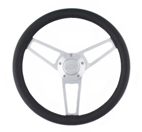 Grant Billet Steering Wheels 1901 Wheel, Series, Aluminum, Polished, Leather/Black, 3-Spoke, 14.75 in. Diameter, Bowtie Logo Horn Button, Each thumbnail 1
