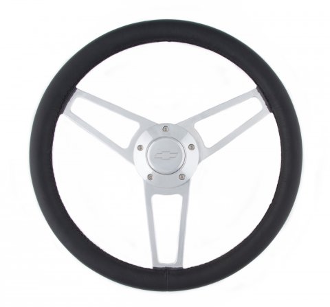 Grant Billet Steering Wheels 1901 Wheel, Series, Aluminum, Polished, Leather/Black, 3-Spoke, 14.75 in. Diameter, Bowtie Logo Horn Button, Each thumbnail 2