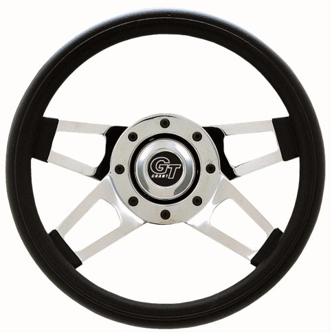 Grant Challenger Steering Wheels 440 Wheel, Challenger, 4-Spokes, Steel, Chrome, Foam Grip, Black, 13.5 in. Diameter, 3-Bolt Mount, Each thumbnail 1