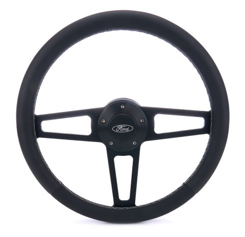 Grant Billet T-Series Steering Wheels 1918 Wheel, T Series, Aluminum, Black, Leather/Black, 3-Spoke, 14 in. Diameter, 5-Bolt mount, Ford Logo Horn Button, Each thumbnail 3
