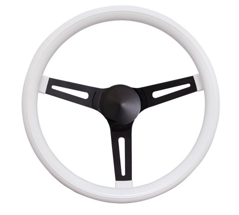Grant Classic Vinyl Steering Wheels 8546W Wheels, Series, 3-Spoke, 13.5 in. Diameter, Steel, Chrome Spokes, White Grip, 3.5 in. Dish, with Horn Cap, Kit thumbnail 1