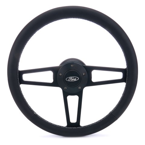 Grant Billet T-Series Steering Wheels 1917 Wheel, T Series, Aluminum, Black, Leather/Black, 3-Spoke, 14 in. Diameter, 5-Bolt mount, Ford Logo Horn Button, Each thumbnail 2