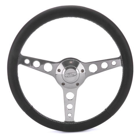 Grant Billet Classic Series Steering Wheels 1923 Wheel, Series, Aluminum, Polished, Leather/Black, 3-Spoke, 14 in. Diameter, 5-Bolt mount, Ford Logo Horn Button, Each thumbnail 3