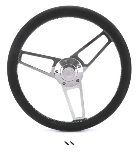 Grant Billet Steering Wheels 1902-1 Wheels, Series, 14.75 in. Diameter, Leather Grip, Aluminum, 3-Spoke, Polished, with Ford Logo Horn Button, Installation Hub, Each thumbnail 2