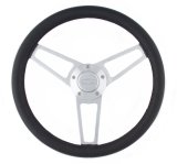 Grant Billet Steering Wheels 1903 Wheel, Series, Aluminum, Polished, Leather/Black, 3-Spoke, 14.75 in. Diameter, Ford Logo Horn Button, Each thumbnail 1