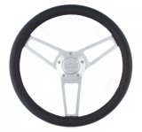 Grant Billet Steering Wheels 1903 Wheel, Series, Aluminum, Polished, Leather/Black, 3-Spoke, 14.75 in. Diameter, Ford Logo Horn Button, Each thumbnail 2