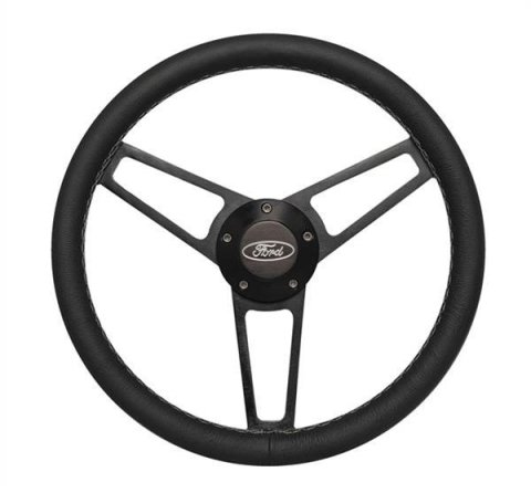 Grant Billet Steering Wheels 1908 Wheel, Series, Black Grip, Polished Wheel, Ford Logo Horn Button, Single Contact, Each thumbnail 1