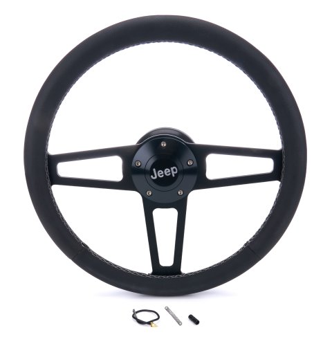 Grant Billet T-Series Steering Wheels 1919 Wheel, T Series, Aluminum, Black, Leather/Black, 3-Spoke, 14 in. Diameter, 5-Bolt mount, Jeep Logo Horn Button, Each thumbnail 3