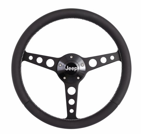 Grant Billet Classic Series Steering Wheels 1929 Wheel, Series, Aluminum, Black, Leather/Black, 3-Spoke, 14 in. Diameter, 5-Bolt mount, Jeep Logo Horn Button, Each thumbnail 2