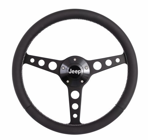 Grant Billet Classic Series Steering Wheels 1929 Wheel, Series, Aluminum, Black, Leather/Black, 3-Spoke, 14 in. Diameter, 5-Bolt mount, Jeep Logo Horn Button, Each thumbnail 3