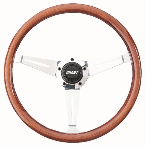 Grant Collector's Edition Steering Wheels 1170 Wheel, Edition, Aluminum, Polished, Mahogany, 3-Spoke, 14.5 in. Diameter, 5-Bolt, Each thumbnail 1
