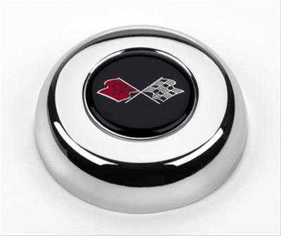 Grant Horn Buttons 5632 Button, Steel, Chrome, Corvette Crossed Flags Logo, for Challenger, Classic Series, Each thumbnail 1