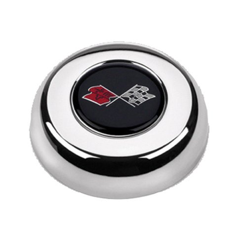 Grant Horn Buttons 5632 Button, Steel, Chrome, Corvette Crossed Flags Logo, for Challenger, Classic Series, Each thumbnail 2