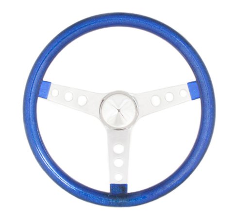 Grant Metal Flake Steering Wheels 8466 Wheel, Flake, 3-spoke, Blue Vinyl Grip, Chrome Steel Spokes, 15 in. Diameter, 3-Bolt, Each thumbnail 2