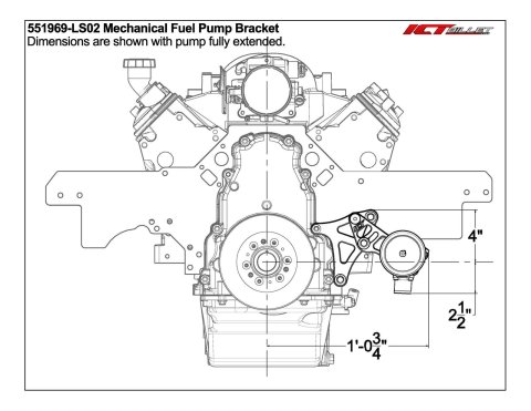ICT Billet Fuel Pump Mounts 551969-LS02 Bracket, LS Engine Low Mount Driver Side Mechanical Bracket with Iron Block and Motor Plate thumbnail 1