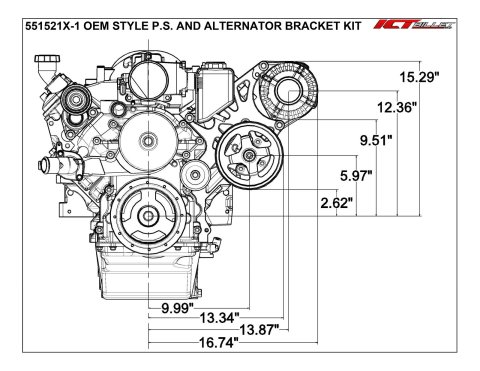 ICT Billet Alternator/Power Steering Bracket Kits 551521X-1 Engine Accessory Kits, Corvette LS Alternator & Power Pump Bracket, Aluminum, Kit thumbnail 1