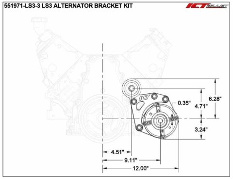 ICT Billet Alternator Brackets 551971-LS3-3 LS3 Camaro Bracket compatible with: LS3/L99 Camaro (or truck/SUV ) crank pulley (ICT# BAL300) thumbnail 4