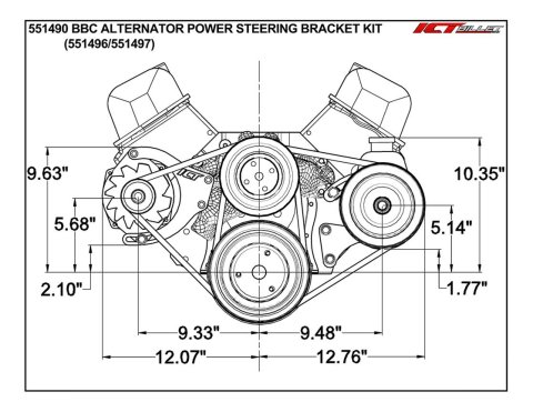 ICT Billet Alternator Brackets 551496 Bracket, Upper/Lower Bracket, Aluminum, Natural, Cylinder Head Mount, Passenger Side, Long Water Pump, Chevy, Big Block, Kit thumbnail 7