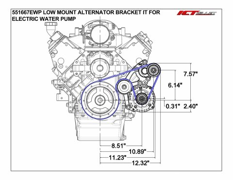 ICT Billet Alternator Brackets 551667EWP-2 Bracket, Driver Side, Aluminum, Natural, Chevrolet, LS Engine, Electric Pump, Kit thumbnail 1