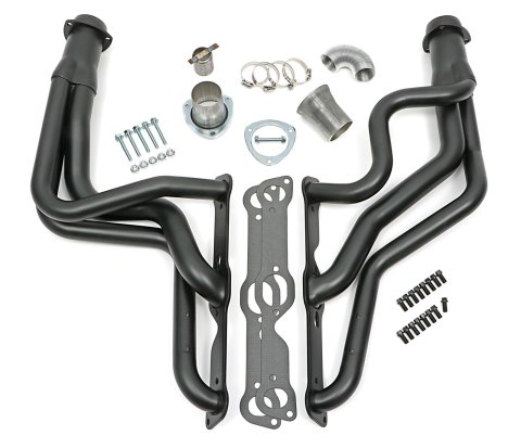 Hedman Street Headers 28143 Headers, Street, Long Tube Stepped, Steel, Black Ceramic Coated, Pontiac, V8, 326-455, Pair